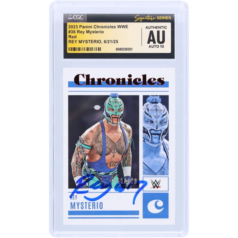 Rey Mysterio WWE Autographed 2023 Panini Chronicles Red #36 #/199 CGC Fanatics Witnessed Authenticated Auto 10 Card sold by WWE