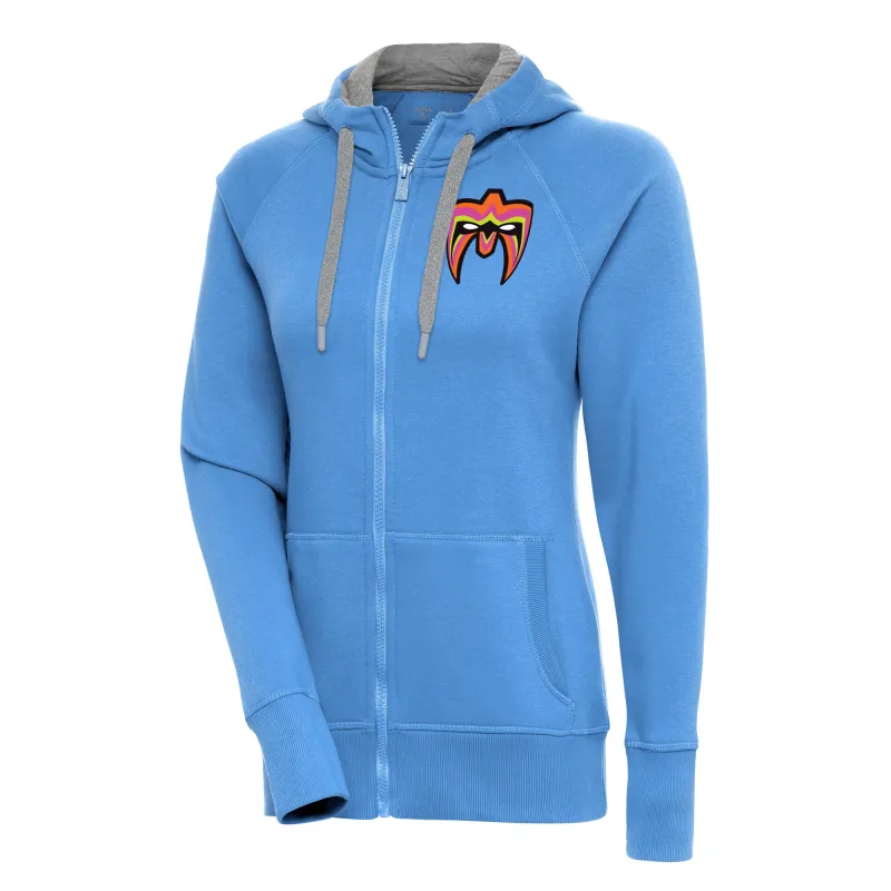 Women's Antigua Powder Blue The Ultimate Warrior Victory Raglan Full-Zip Hoodie sold by WWE