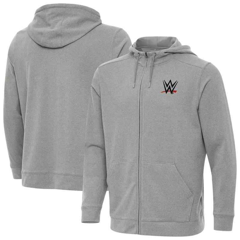 Men's Antigua Heather Gray WWE Effortless Full-Zip Hoodie sold by WWE