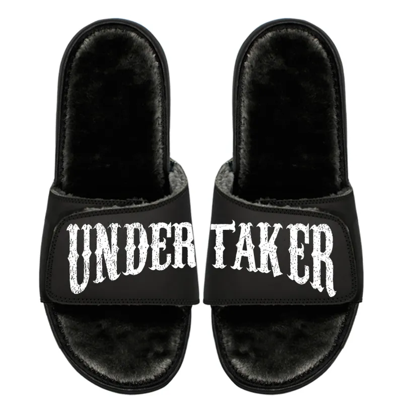 Unisex ISlide Black The Undertaker Fur Wordmark Slide Sandals sold by WWE