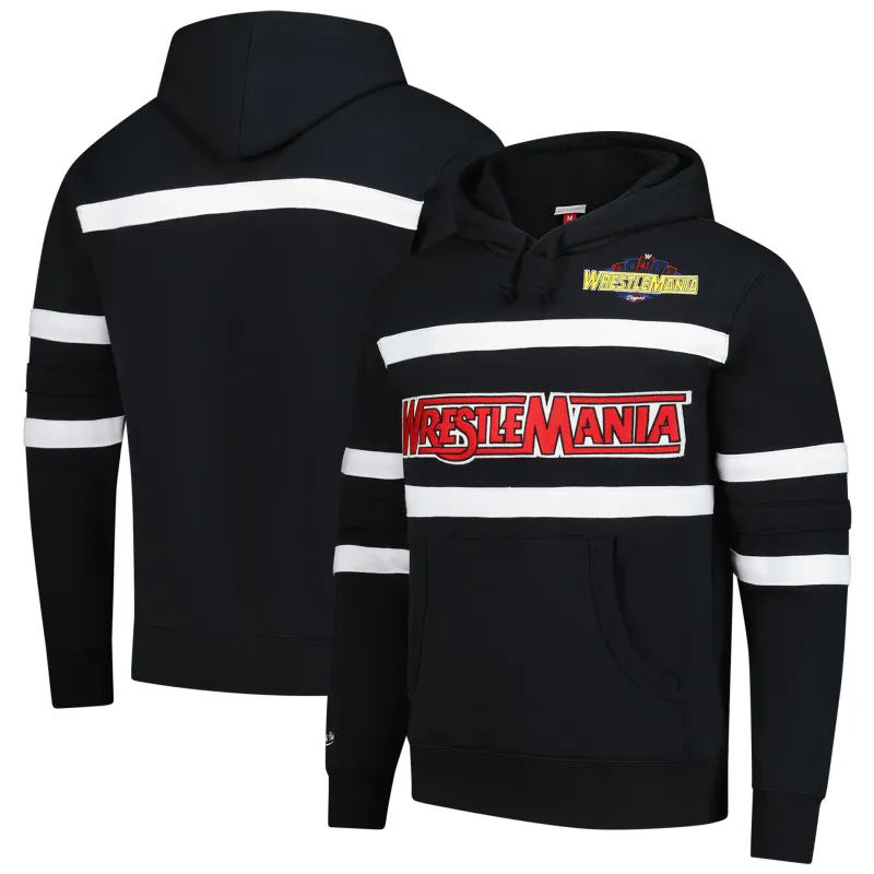 Men's Mitchell & Ness Black WrestleMania 41 Head Coach Pullover Hoodie made by Mitchell & Ness