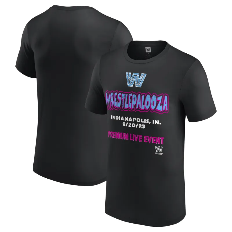 Men's Black WrestlePalooza 2025 Retro T-Shirt sold by WWE