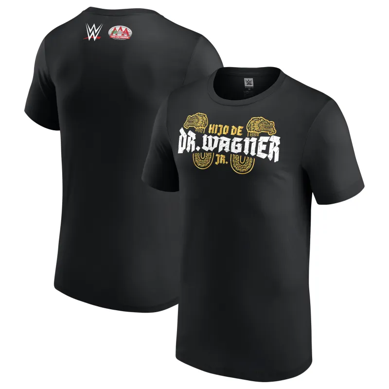 Men's Black El Hijo del Dr. Wagner Jr. AAA Superstar Logo T-Shirt made by WWE