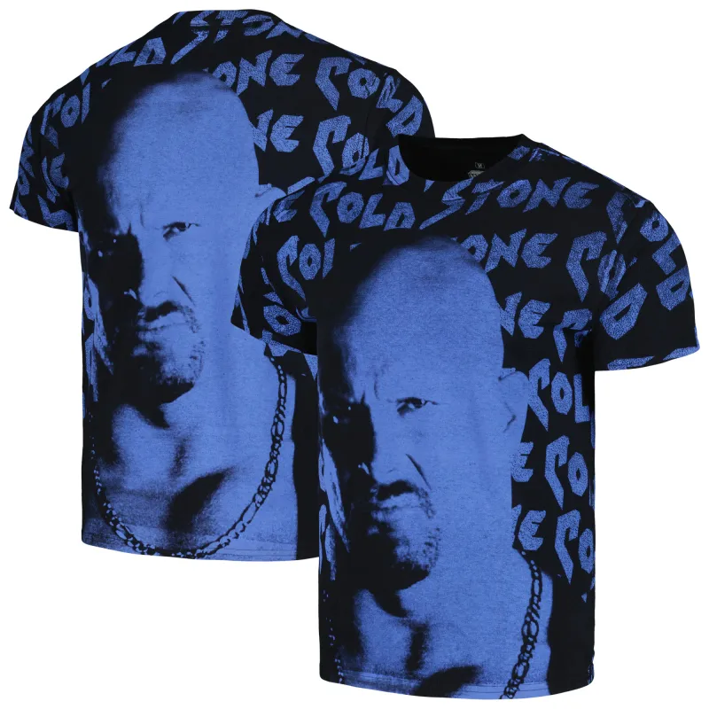 Men's Ripple Junction Black "Stone Cold" Steve Austin Allover Print T-Shirt sold by WWE