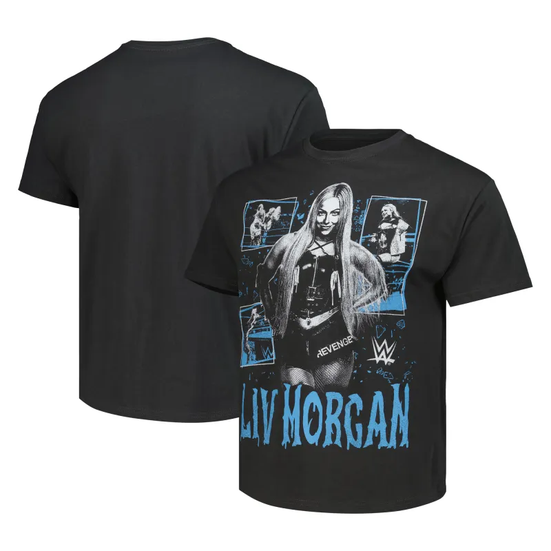 Men's Goodie Two Sleeves Black Liv Morgan Collage T-Shirt made by WWE