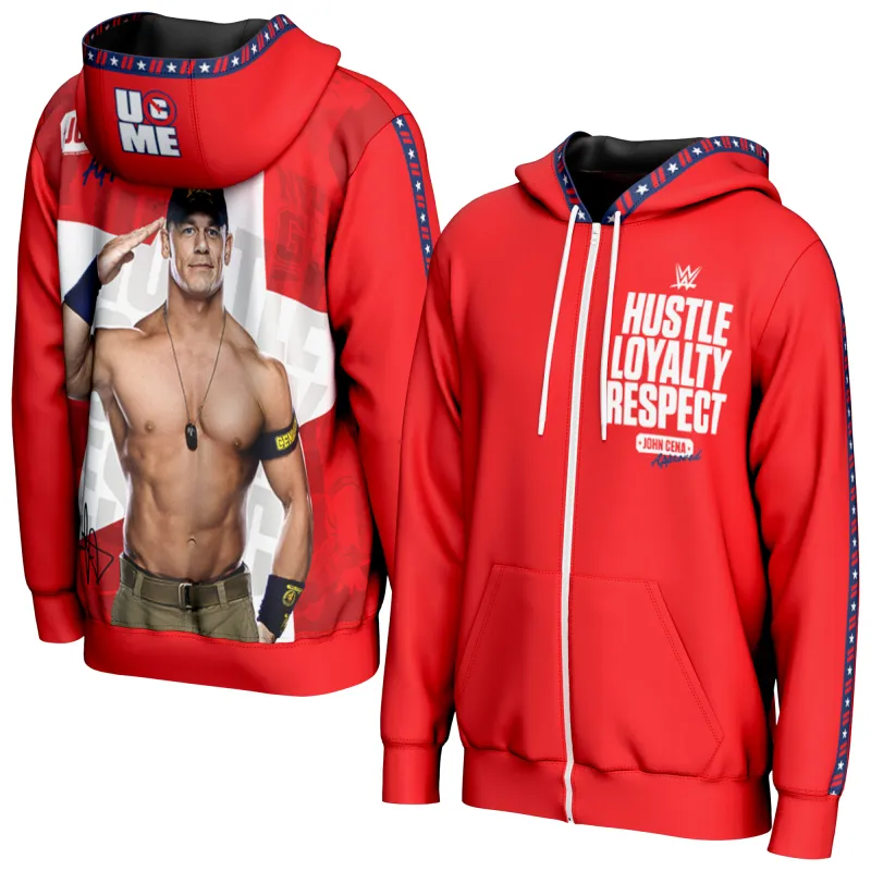 Men's ProSphere Red John Cena Hustle, Loyalty & Respect Full-Zip Hoodie sold by WWE