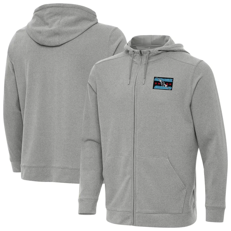 Men's Antigua Heather Gray CM Punk Effortless Full-Zip Hoodie sold by WWE