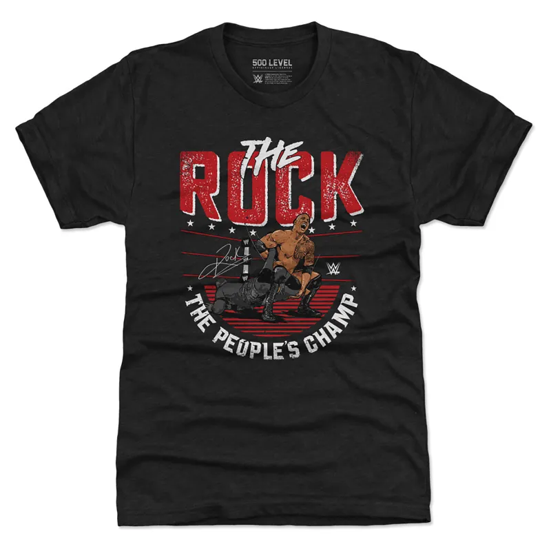 Men's 500 Level Heather Black The Rock Sharpshooter Premium Tri-Blend T-Shirt sold by WWE