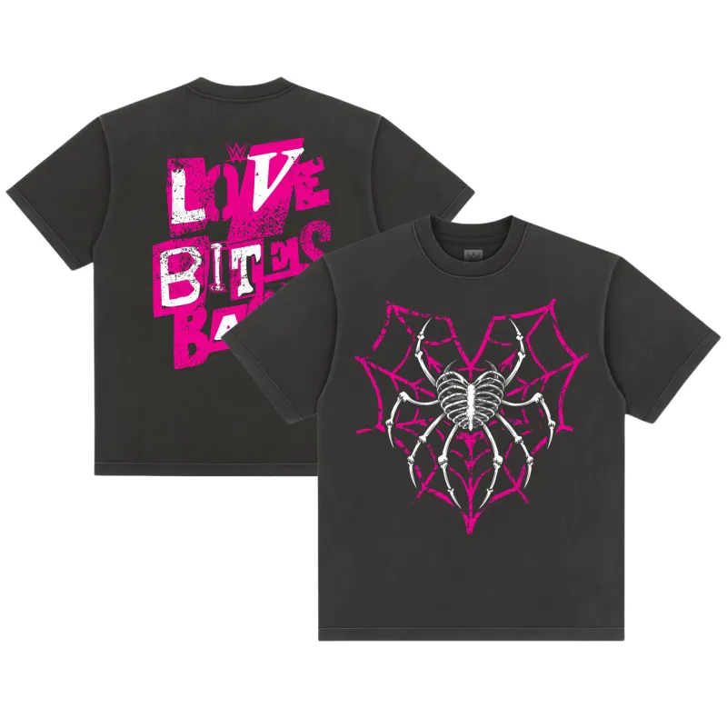 Men's Black AJ Lee Love Bites Back Boxy Garment Dyed T-Shirt sold by WWE