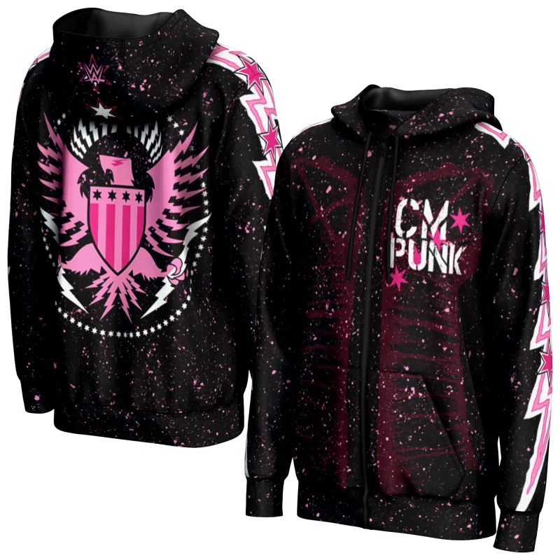 Men's ProSphere Black CM Punk Lightning Full-Zip Hoodie sold by WWE