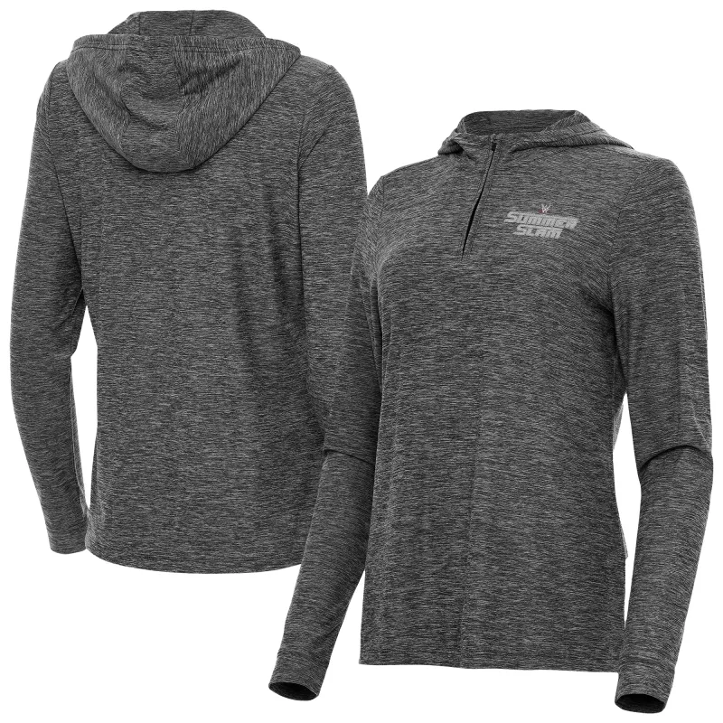 Women's Antigua Heather Black SummerSlam Daybreak Quarter-Zip Hoodie sold by WWE