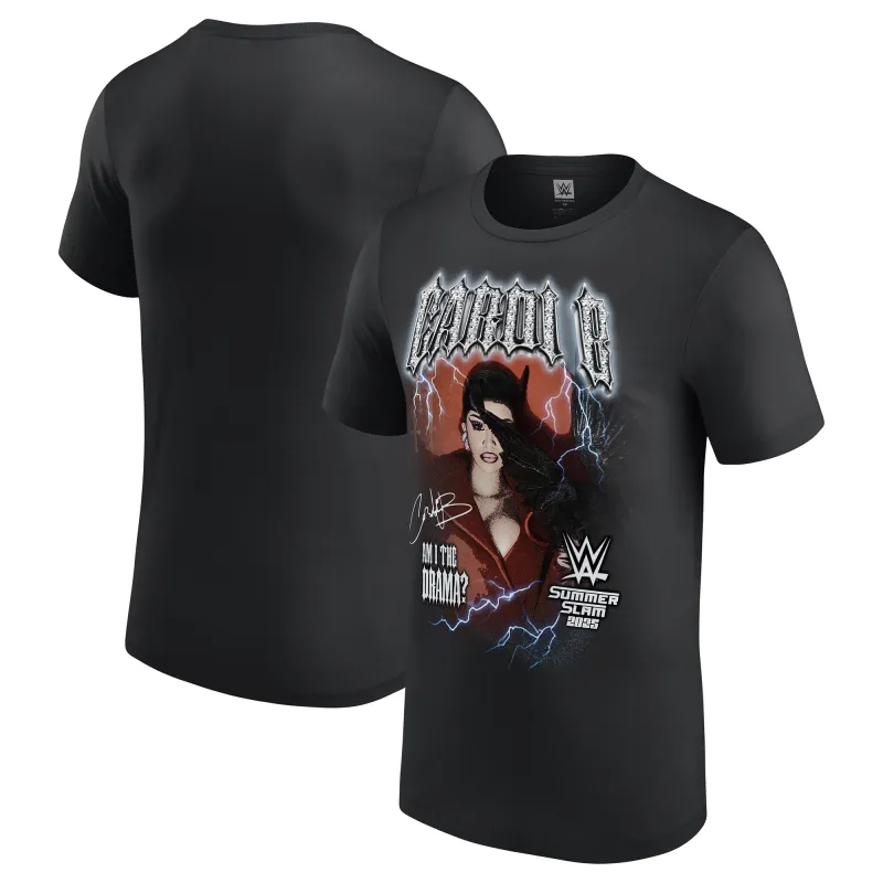 Men's Black WWE x Cardi B SummerSlam 2025 Chrome Lightning T-Shirt sold by WWE