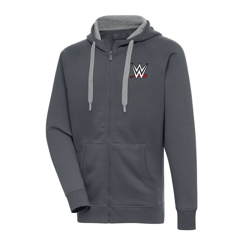 Men's Antigua Charcoal WWE Victory Full-Zip Hoodie sold by WWE