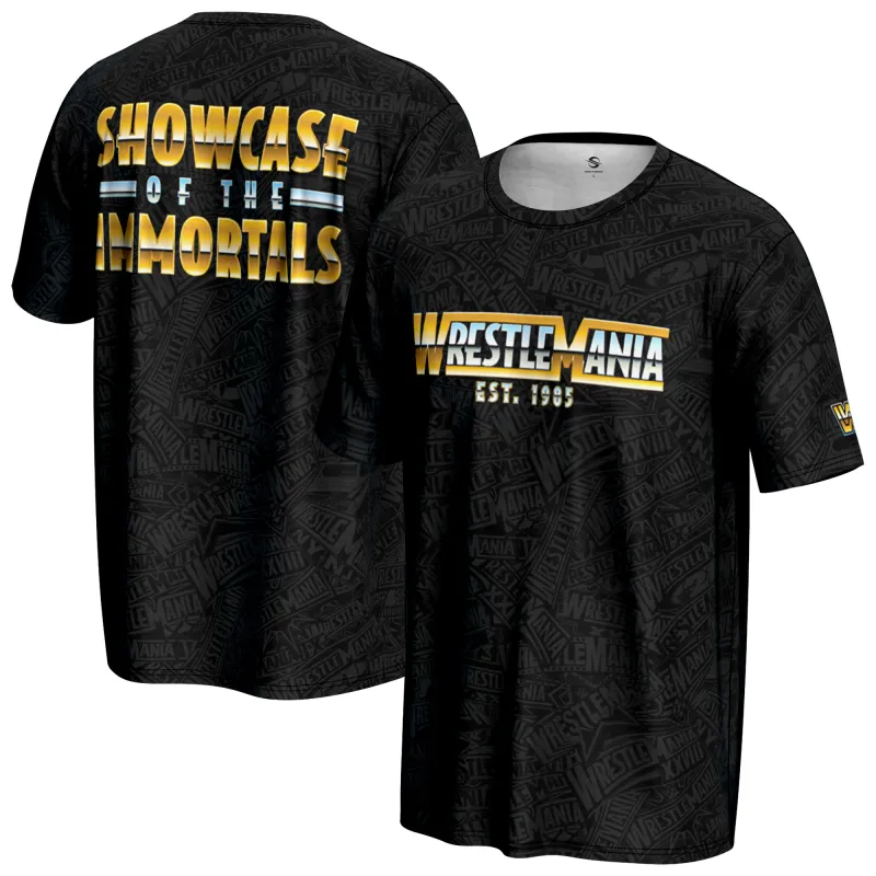 Men's ProSphere Black WrestleMania Celebration T-Shirt sold by WWE