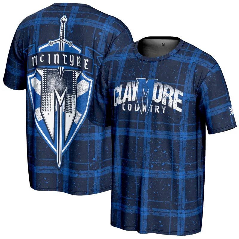 Men's ProSphere Blue Drew McIntyre Claymore Country T-Shirt sold by WWE