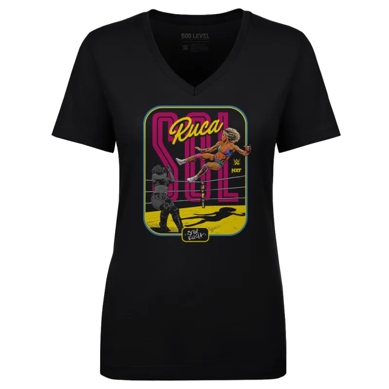 Women's  500 Level Black Sol Ruca Kick V-Neck T-Shirt sold by WWE