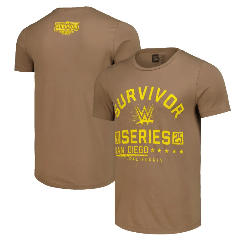 Men's Brown Survivor Series 2025 San Diego Brown Collegiate T-Shirt sold by WWE