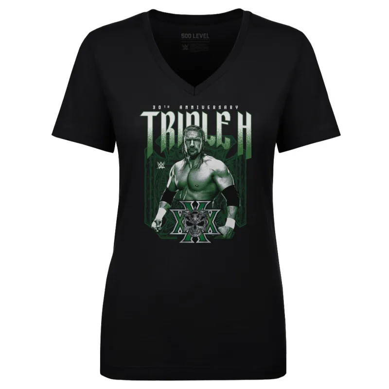 Women's 500 Level Black Triple H 30th Anniversary V-Neck T-Shirt made by 500 Level