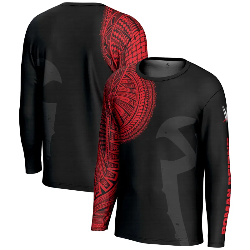 Men's ProSphere Black/Red Roman Reigns Tattoo Long Sleeve T-Shirt sold by WWE