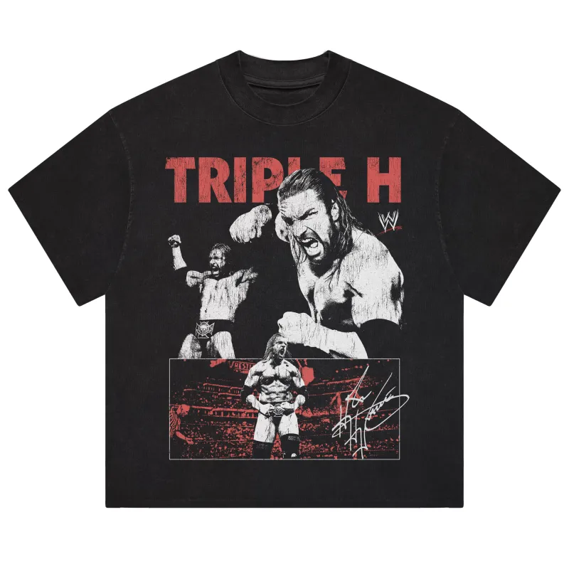 Men's Black Triple H Action Boxy T-Shirt sold by WWE