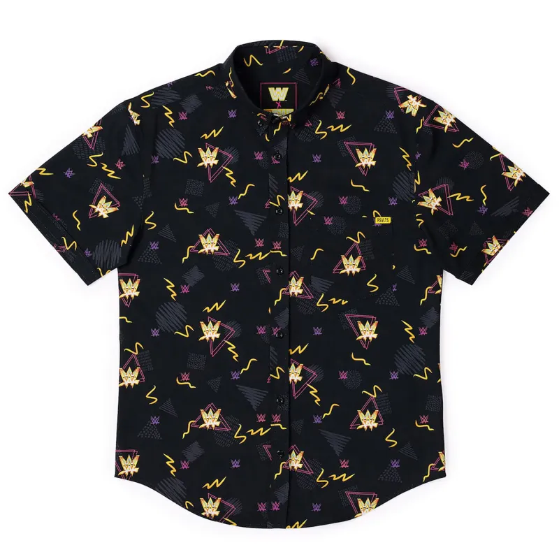 Men's RSVLTS Black WWE Retro Wrestling KUNUFLEX Button-Down Short Sleeve Shirt sold by WWE