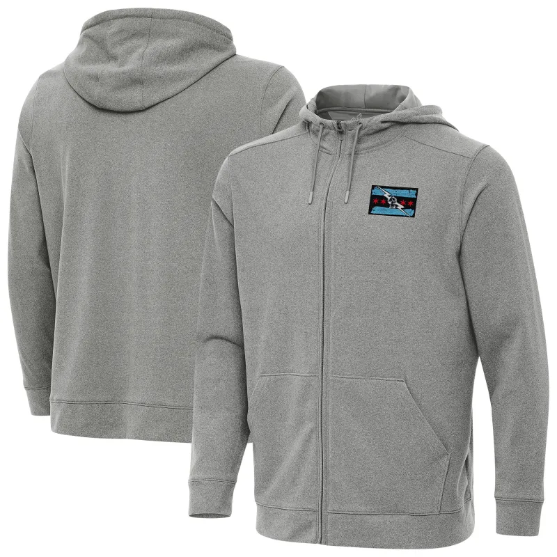 Men's Antigua Heather Gray CM Punk Effortless Full-Zip Hoodie sold by WWE