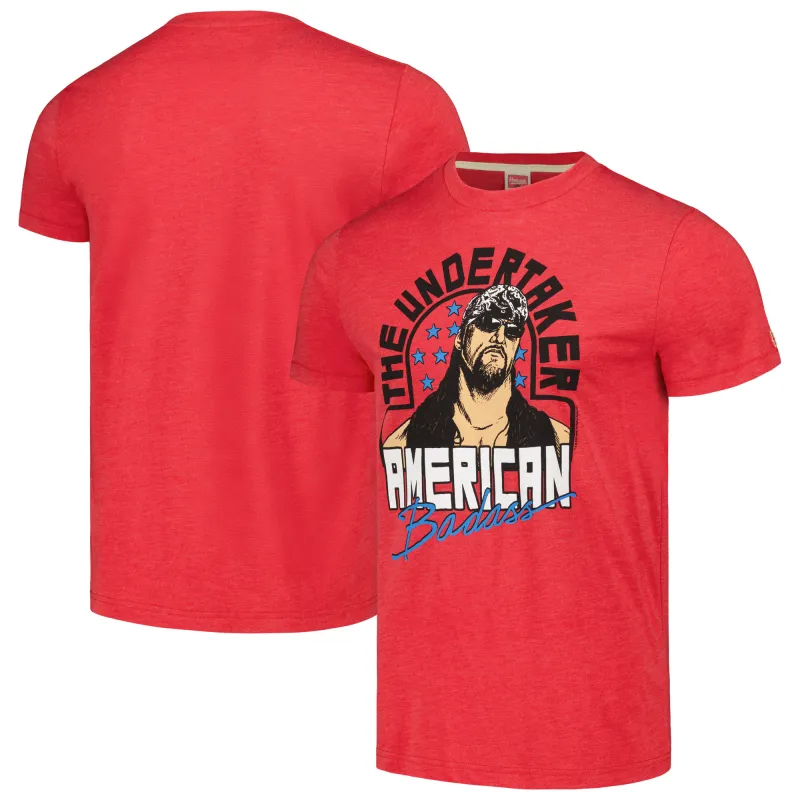 Men's Homage Heather Red The Undertaker American Badass Tri-Blend T-Shirt sold by WWE