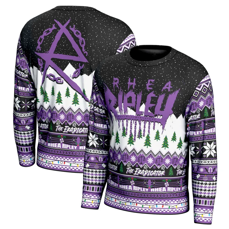 Men's ProSphere Black Rhea Ripley Holiday Sweater sold by WWE