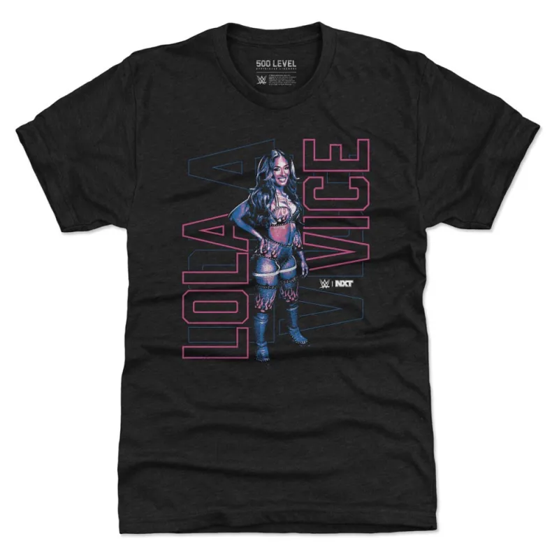 Men's 500 Level Heather Black Lola Vice Vertical Outline Tri-Blend T-Shirt sold by WWE