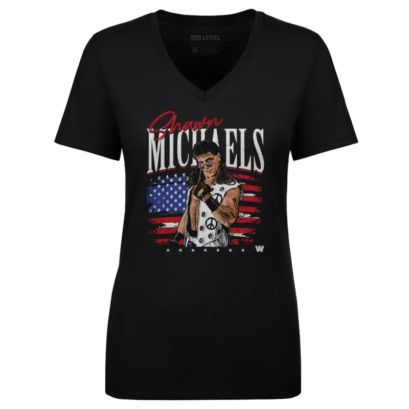 Women's 500 Level Black Shawn Michaels American Flag V-Neck T-Shirt made by 500 Level
