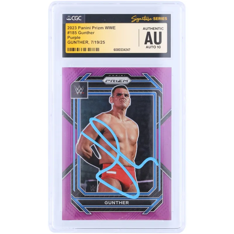 Gunther WWE Autographed 2023 Panini Prizm Purple Prizm Light Blue Ink #185 #/149 CGC Fanatics Witnessed Authenticated 10 Card sold by WWE