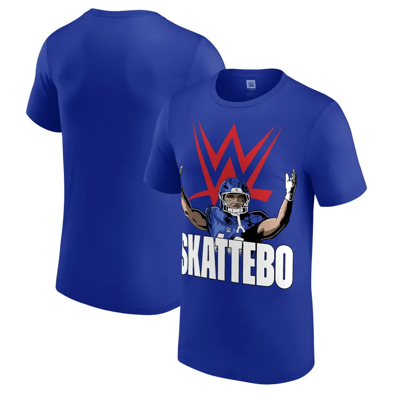 Men's Blue Cam Skattebo x WWE Big Logo T-Shirt sold by WWE