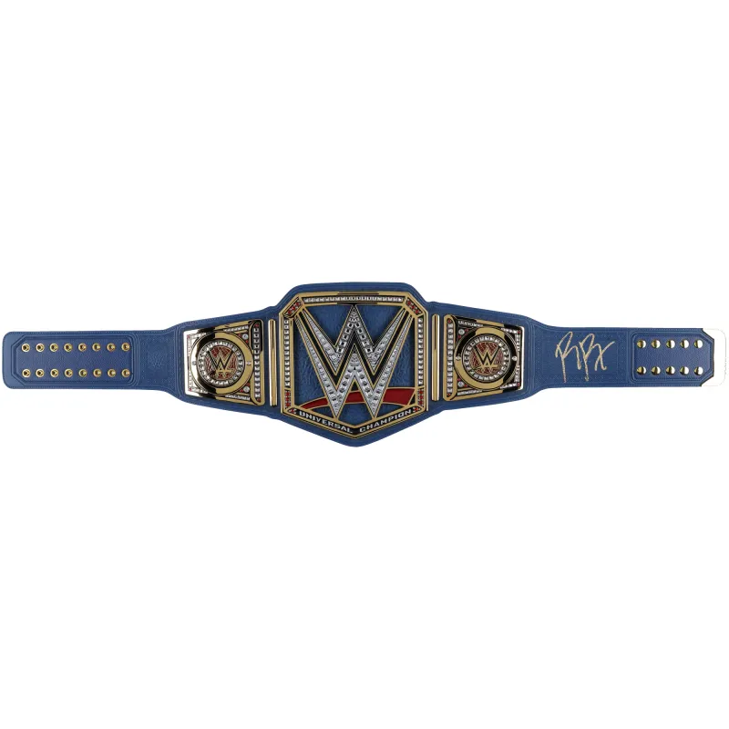 Roman Reigns WWE Autographed Universal Championship Blue Strap Replica Title Belt made by WWE