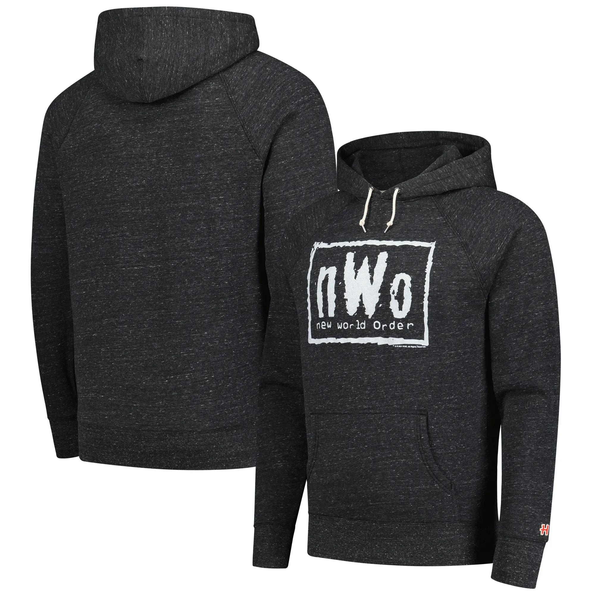 Men's Homage Charcoal nWo New World Order Tri-Blend Raglan Pullover Hoodie sold by WWE