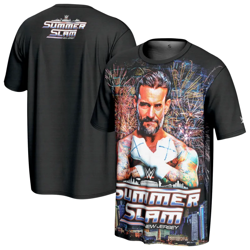 Men's ProSphere Black CM Punk SummerSlam 2025 T-Shirt sold by WWE