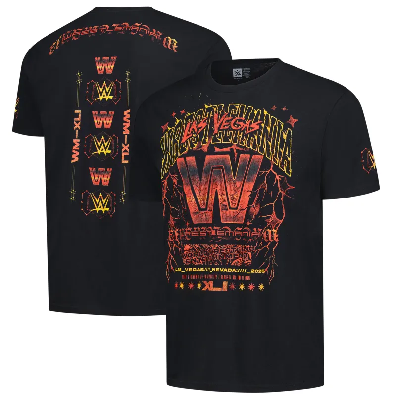 Men's Black WrestleMania 41 Trendy Lightning T-Shirt sold by WWE