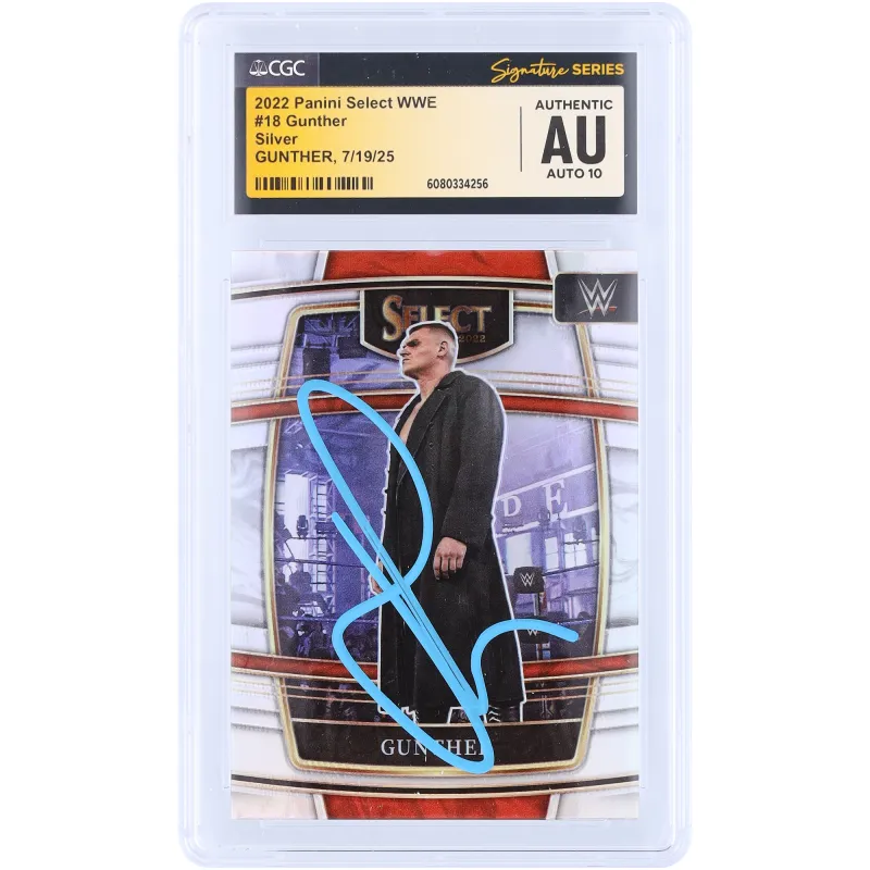 Gunther WWE Autographed 2022 Panini Select Silver Prizm Light Blue Ink #18 CGC Fanatics Witnessed Authenticated 10 Card sold by WWE