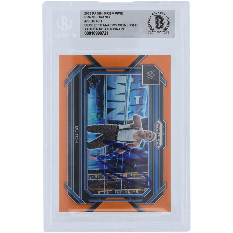 Butch WWE Autographed 2023 Panini Prizm Orange Prizm #78 #/99 Beckett Fanatics Witnessed Authenticated Card sold by WWE