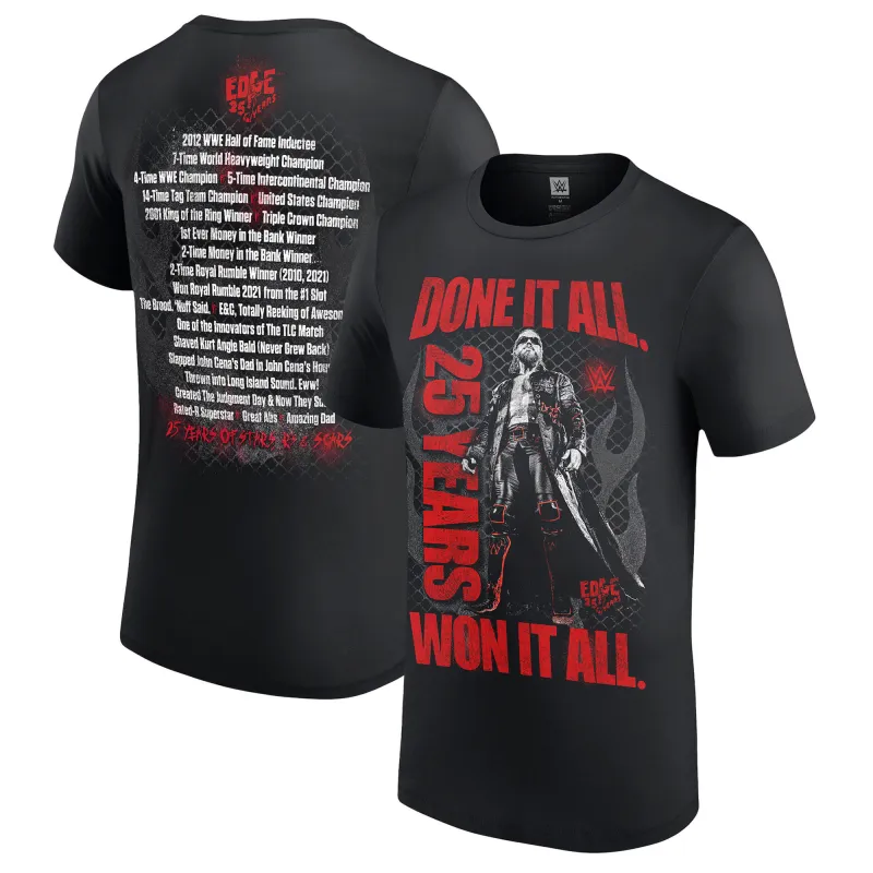 Men's Black Edge 25 Years Done It All T-Shirt sold by WWE