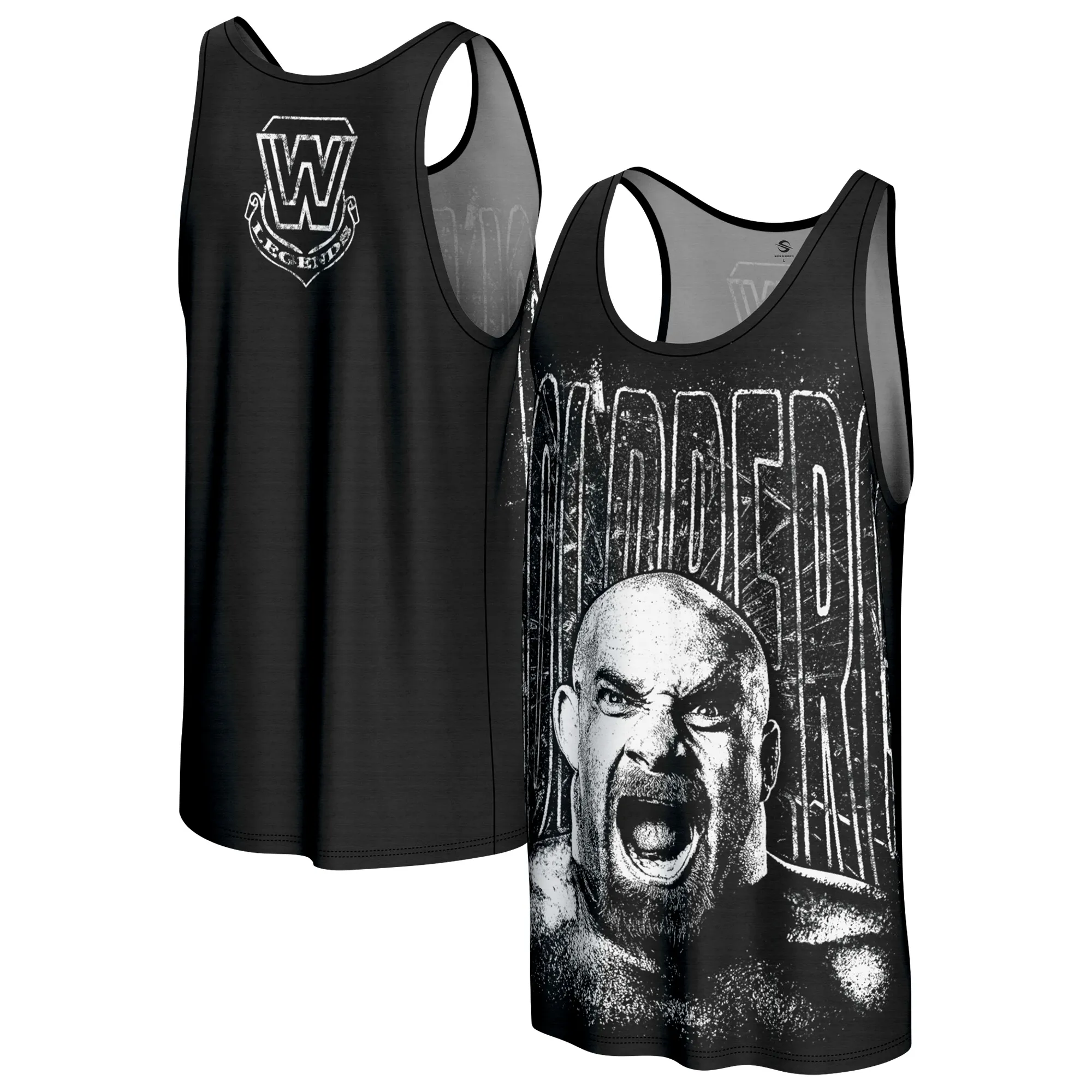 Men's ProSphere Black Goldberg Graphic Tank Top sold by WWE