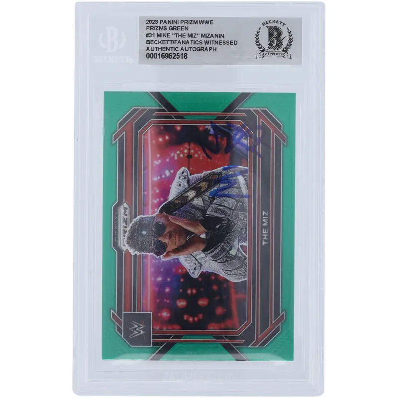 The Miz WWE Autographed 2023 Panini Prizm Green Prizm #31 Beckett Fanatics Witnessed Authenticated Card made by WWE