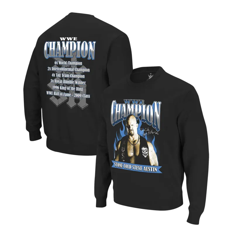 Men's Ripple Junction Black "Stone Cold" Steve Austin WWE Champion Fleece Pullover Sweatshirt sold by WWE