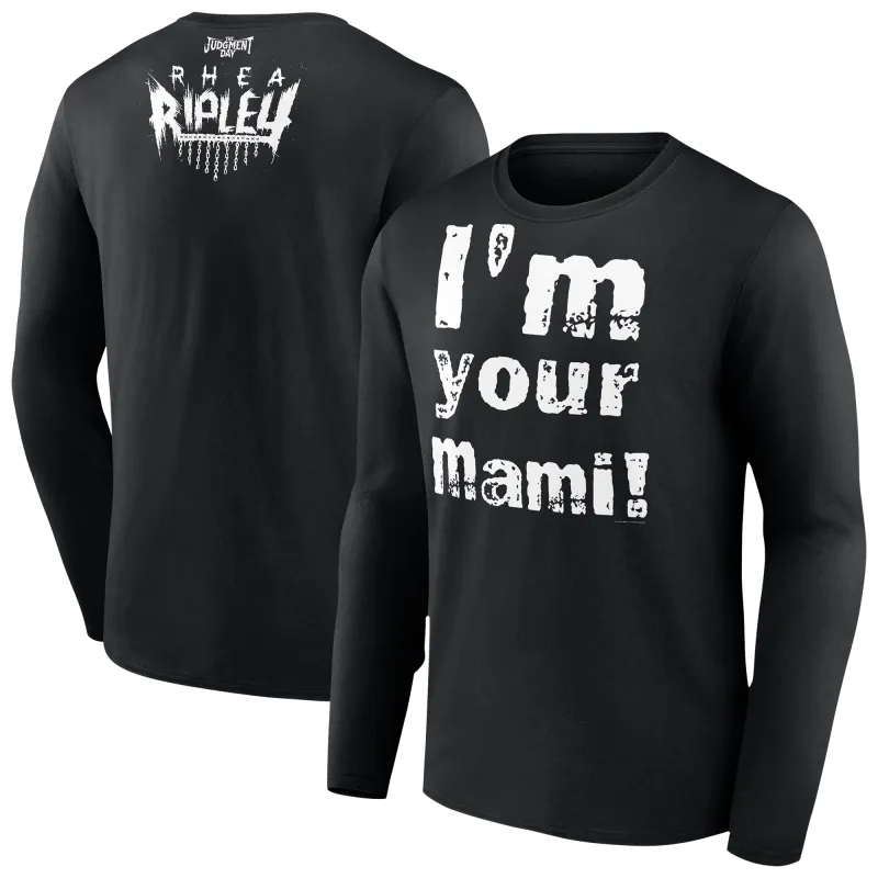 Men's Black Rhea Ripley I'm Your Mami Long Sleeve T-Shirt sold by WWE
