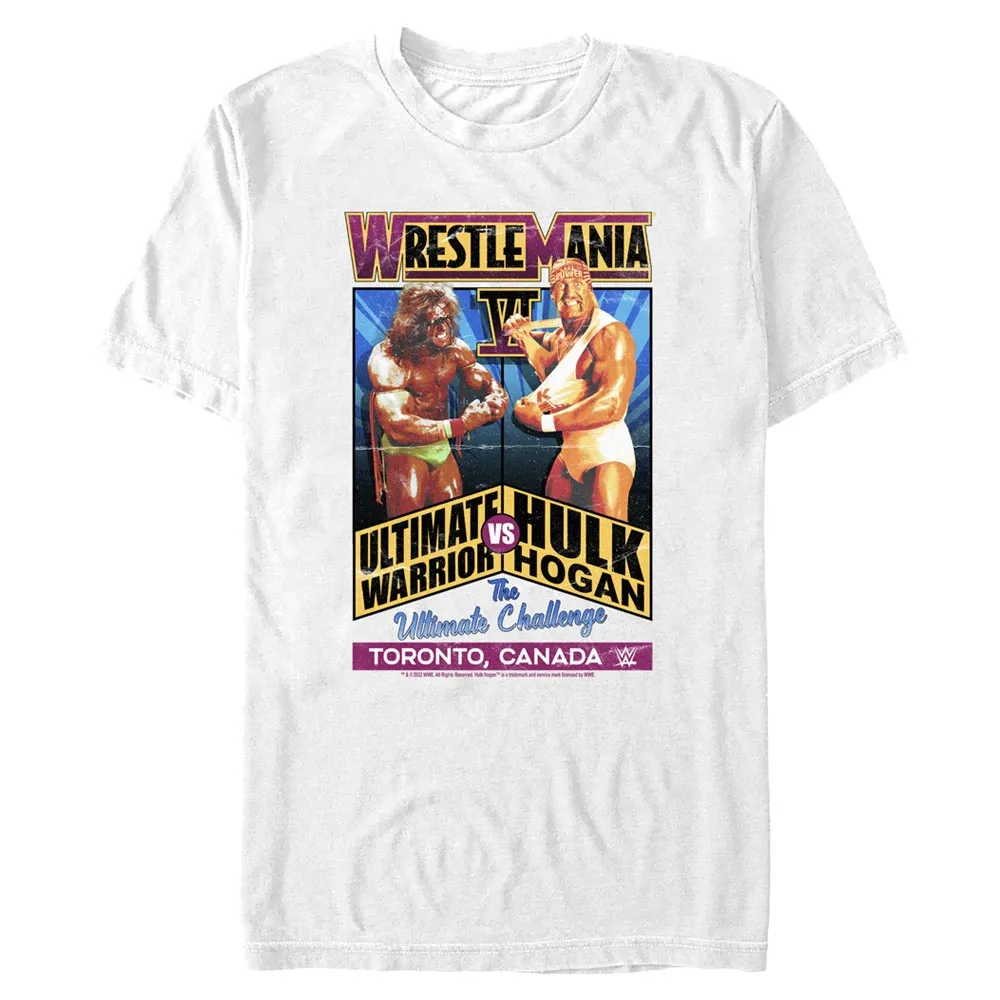 Men's Mad Engine White The Ultimate Warrior & Hulk Hogan WrestleMania VI The Ultimate Challenge T-Shirt sold by WWE