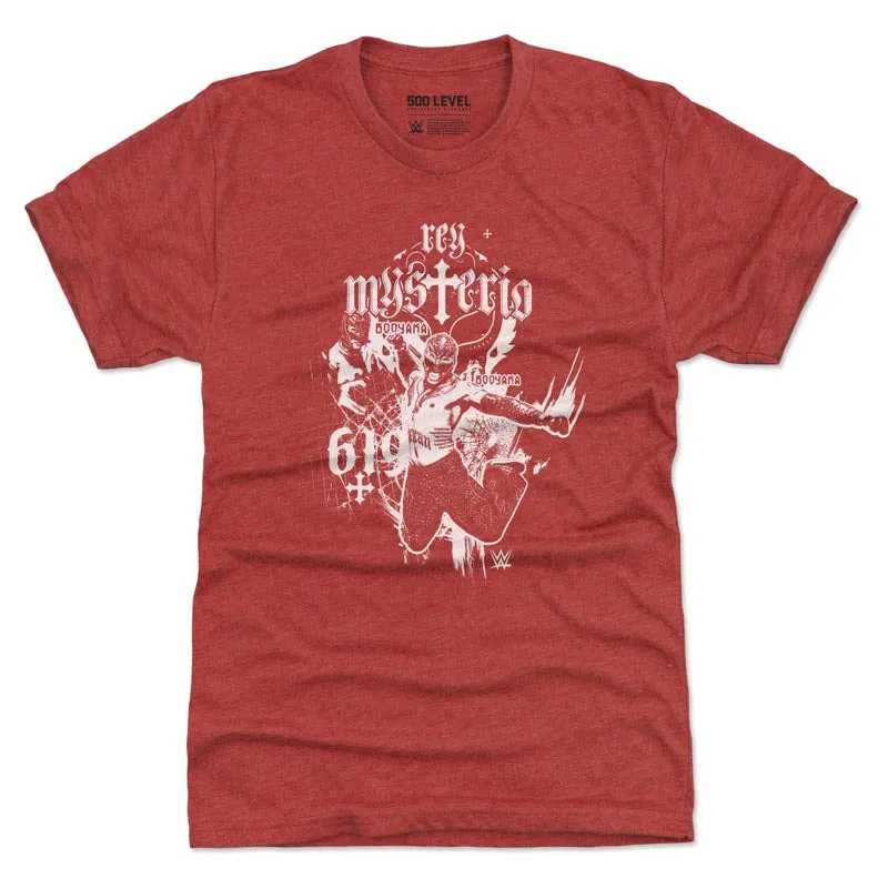 Men's 500 Level Heather Red Rey Mysterio Mono Tri-Blend T-Shirt made by 500 Level