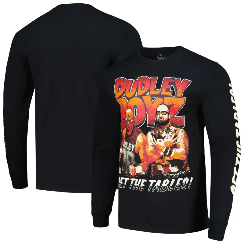 Men's Ripple Junction  Black The Dudley Boyz Get the Tables Long Sleeve T-Shirt made by Ripple Junction