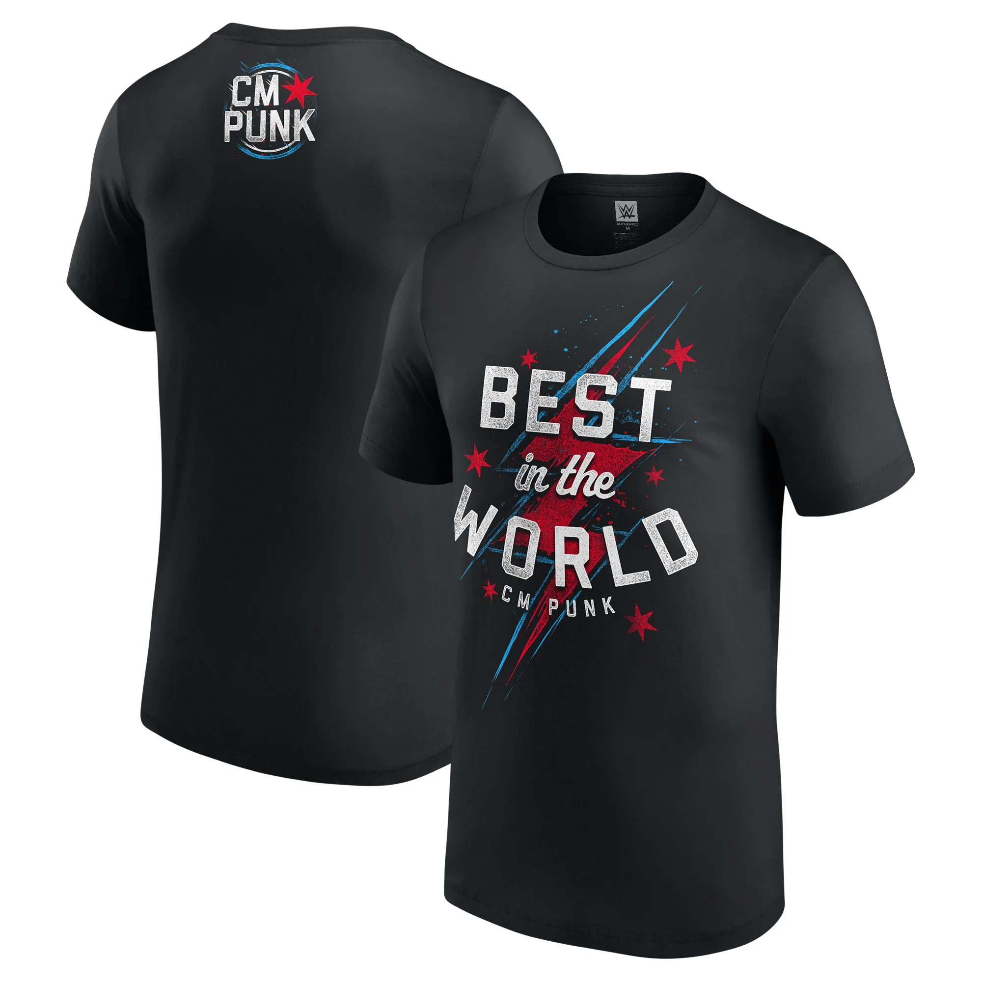 Men's Black CM Punk Best In The World Lightning T-Shirt sold by WWE