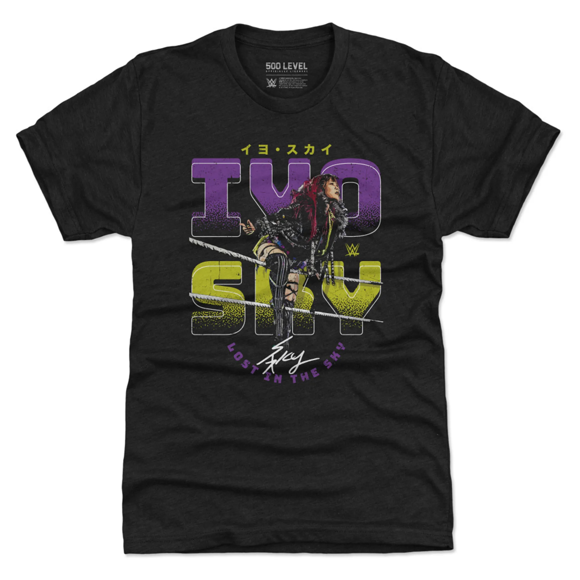 Men's 500 Level Heather Black IYO SKY Ropes Tri-Blend T-Shirt sold by WWE