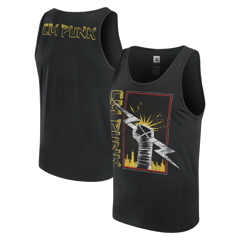 Men's Black CM Punk Chicago Fist Tank Top made by WWE