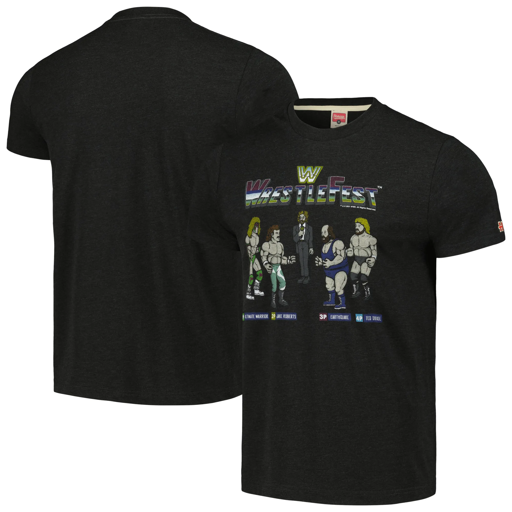 Men's Homage Heather Charcoal WrestleFest Retro Logo T-Shirt sold by WWE